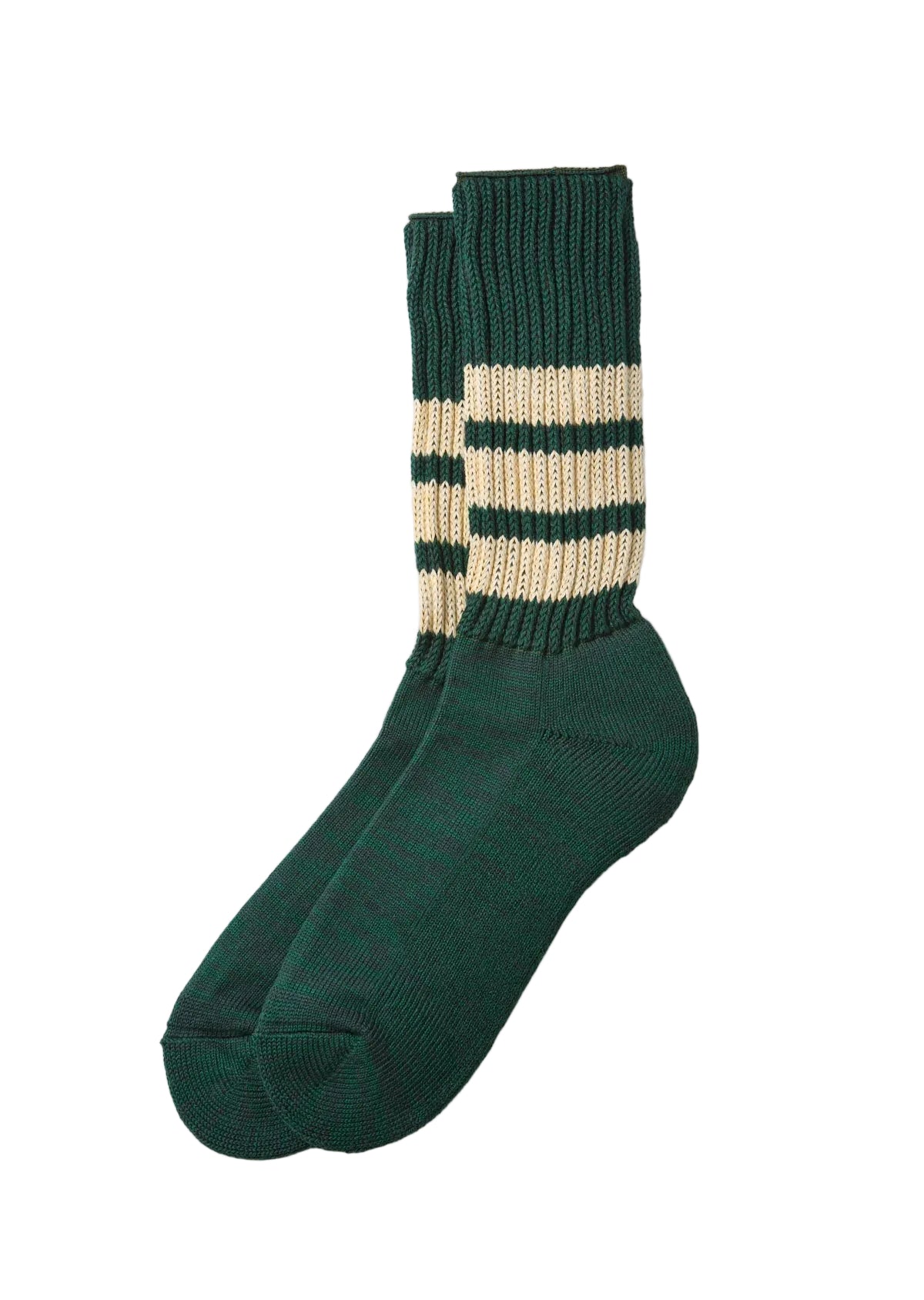 Rototo - Organic Coarse Ribbed Oldschool Crew Socks Green/Cream [R1255] COMING SOON*