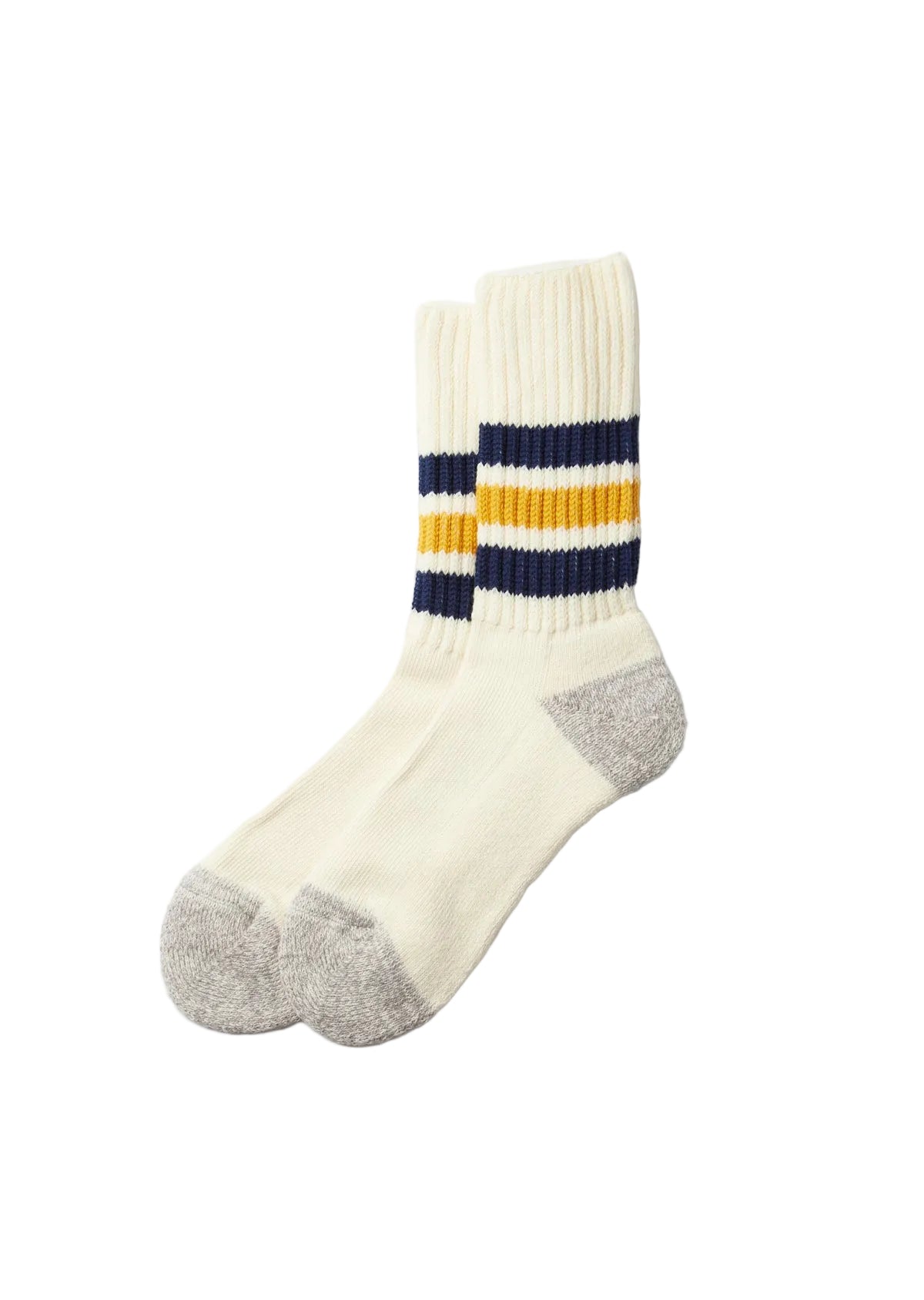 Rototo - Organic Coarse Ribbed Oldschool Crew Socks Navy/Yellow [R1255] COMING SOON*