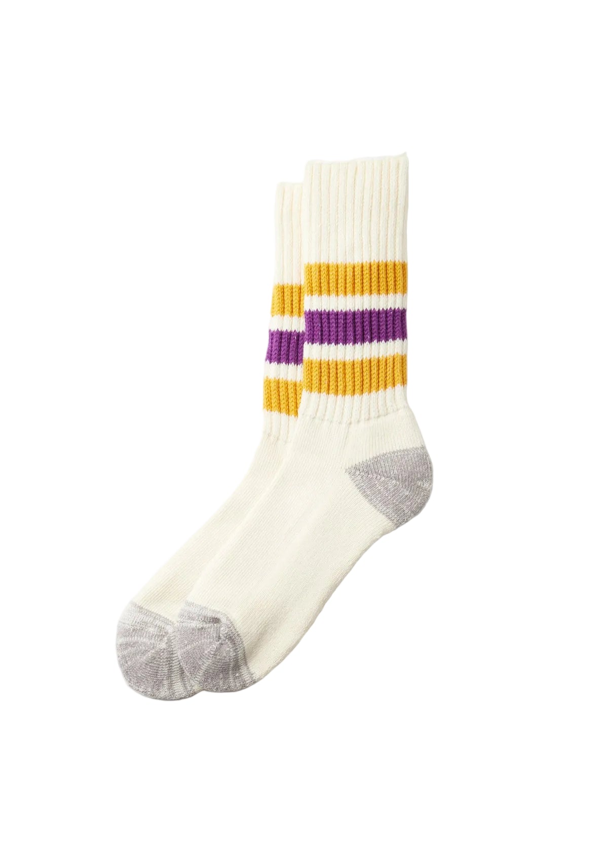 Rototo - Organic Coarse Ribbed Oldschool Crew Socks Yellow/Purple [R1255] COMING SOON*