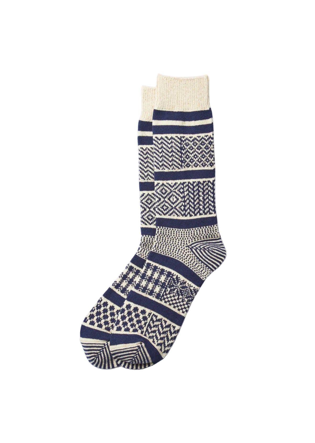 Rototo - Mixed Jacquard Crew Socks Ivory/Navy [R1337] COMING SOON*