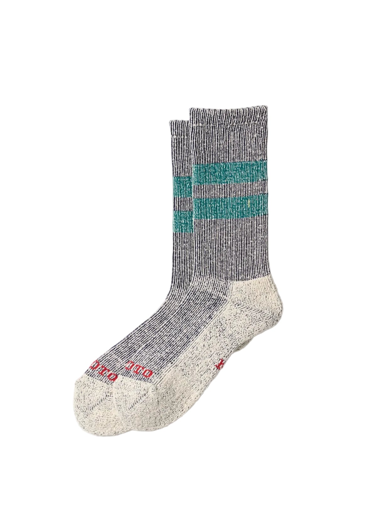 Rototo - Pile Stripe Marl Crew Socks Navy/Sea Green [R1589]