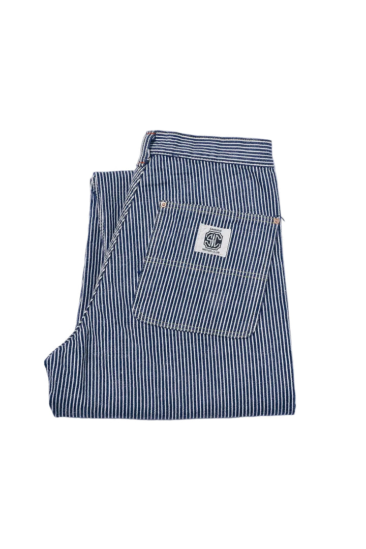 Samurai Jeans SM810DX-HC 17oz hickory stripe denim work pants, front view