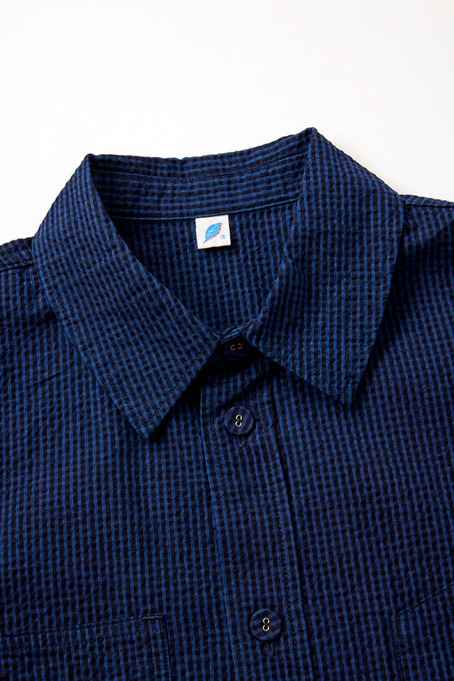 Pure Blue Japan - Seersucker Dark x Light Gingham Check Indigo Check Shirt [LS-2244-2] ON PREORDER*
