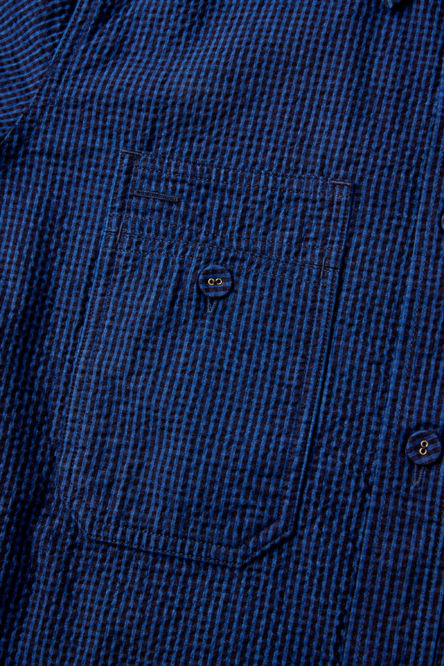 Pure Blue Japan - Seersucker Dark x Light Gingham Check Indigo Check Shirt [LS-2244-2] ON PREORDER*
