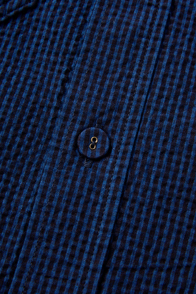 Pure Blue Japan - Seersucker Dark x Light Gingham Check Indigo Check Shirt [LS-2244-2] ON PREORDER*