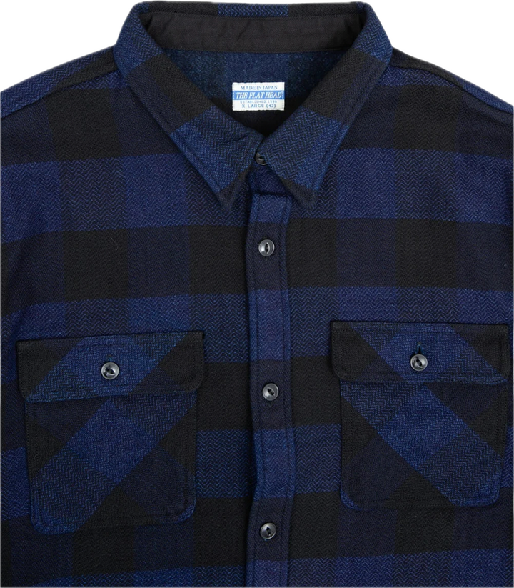 The Flat Head - Indigo Dyed Block Check Flannel Shirt Navy/Black [FN-SNR-101LSP]