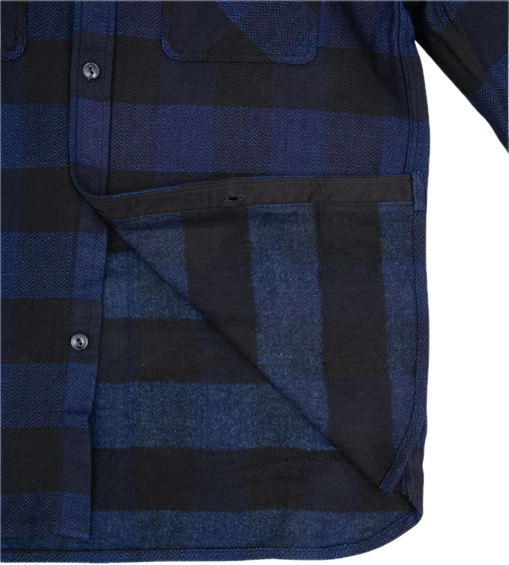The Flat Head - Indigo Dyed Block Check Flannel Shirt Navy/Black [FN-SNR-101LSP]