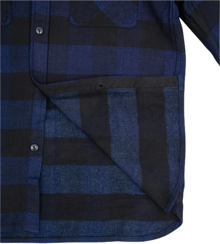 The Flat Head - Indigo Dyed Block Check Flannel Shirt Navy/Black [FN-SNR-101LSP]