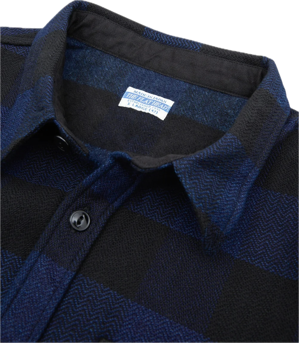 The Flat Head - Indigo Dyed Block Check Flannel Shirt Navy/Black [FN-SNR-101LSP]