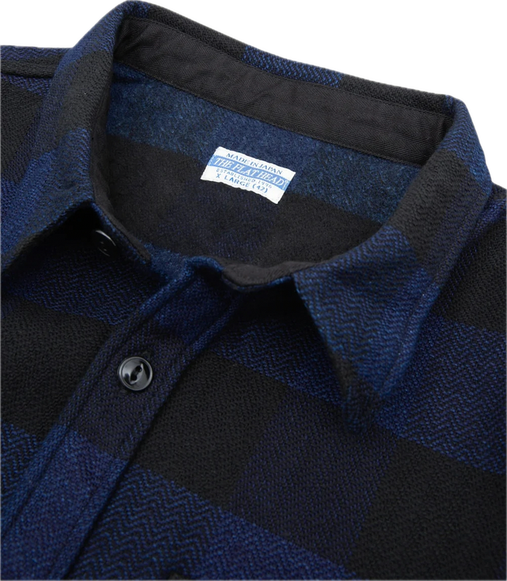 The Flat Head - Indigo Dyed Block Check Flannel Shirt Navy/Black [FN-SNR-101LSP]