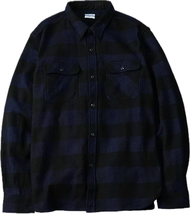 The Flat Head - Indigo Dyed Block Check Flannel Shirt Navy/Black [FN-SNR-101LSP]