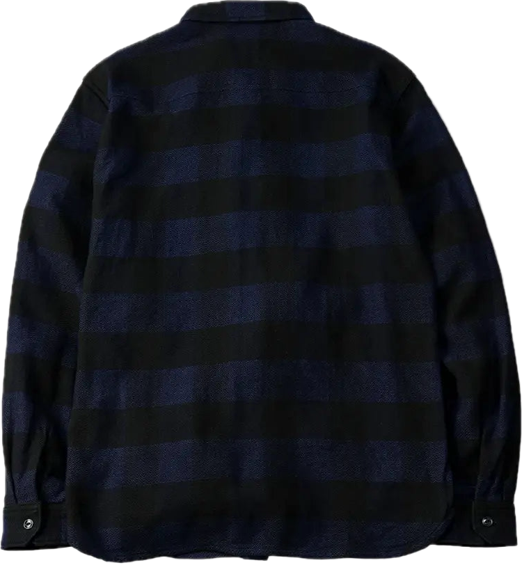 The Flat Head - Indigo Dyed Block Check Flannel Shirt Navy/Black [FN-SNR-101LSP]