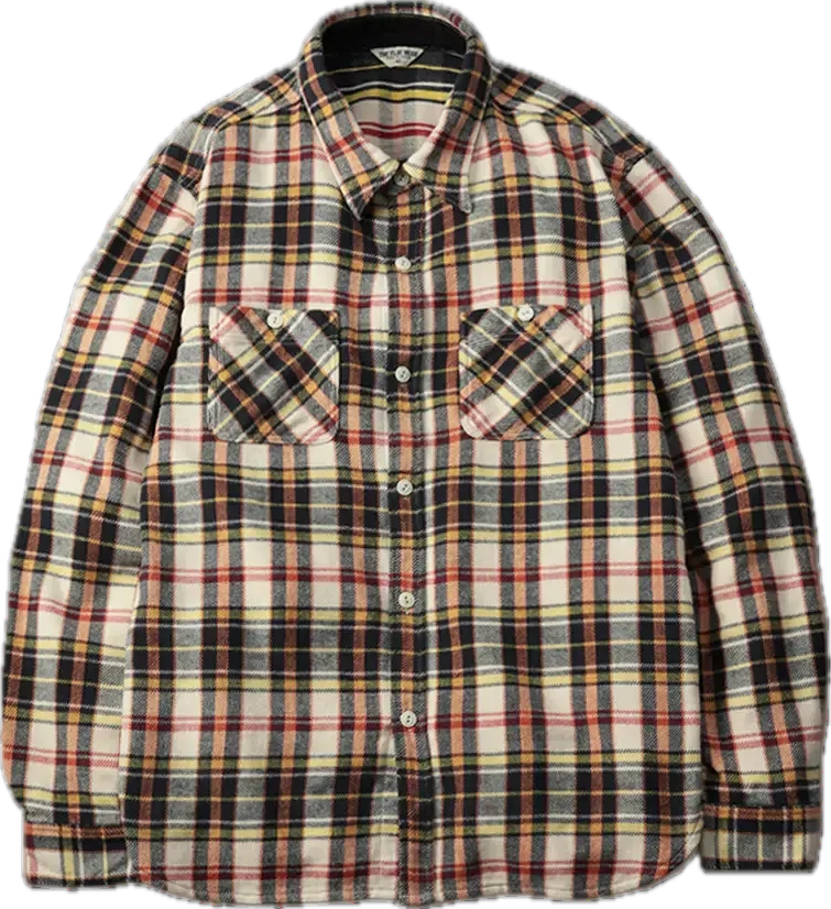 The Flat Head - Check Flannel Work Shirt Ivory [FN-SNR-014L]