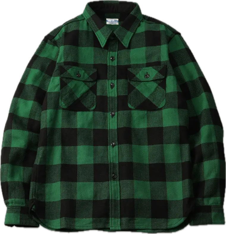 The Flat Head - Block Check Flannel Work Shirt Green/Black [FN-SNR-101L]
