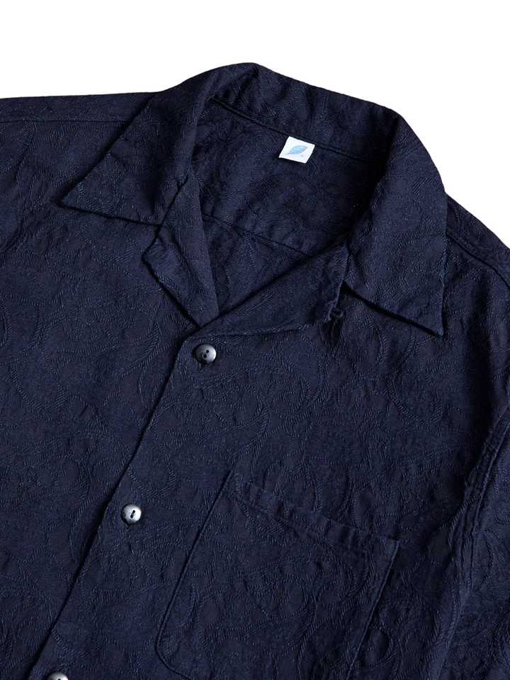 Pure Blue Japan - Woven Organic Cotton Paisley Jacquard Open Collar Shirt [2241-1] ON PREORDER*