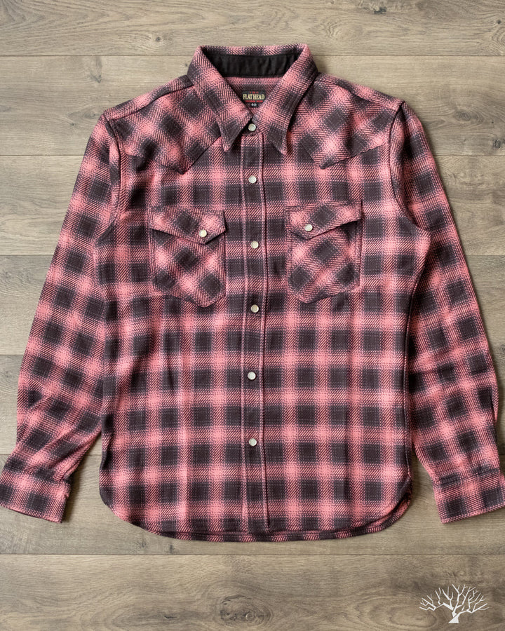 Flat Head Ombre Check Flannel Western Shirt - Pink/Black