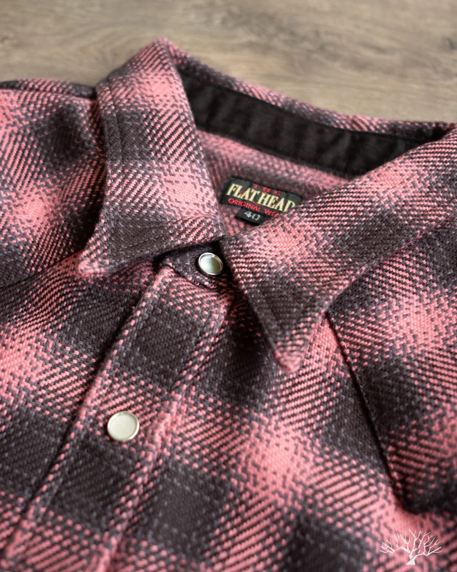 Flat Head Ombre Check Flannel Western Shirt - Pink/Black