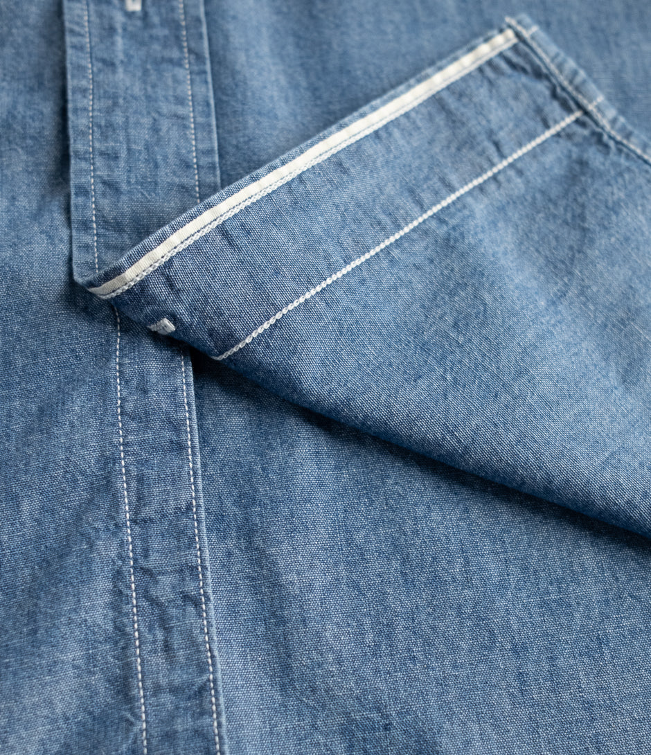 Pure Blue Japan - Chambray Short Sleeve Used Wash Shirt [SS-2243-UW]
