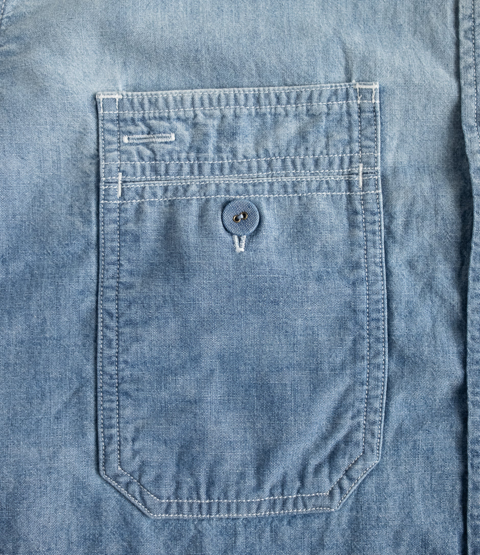 Pure Blue Japan - Chambray Short Sleeve Used Wash Shirt [SS-2243-UW]
