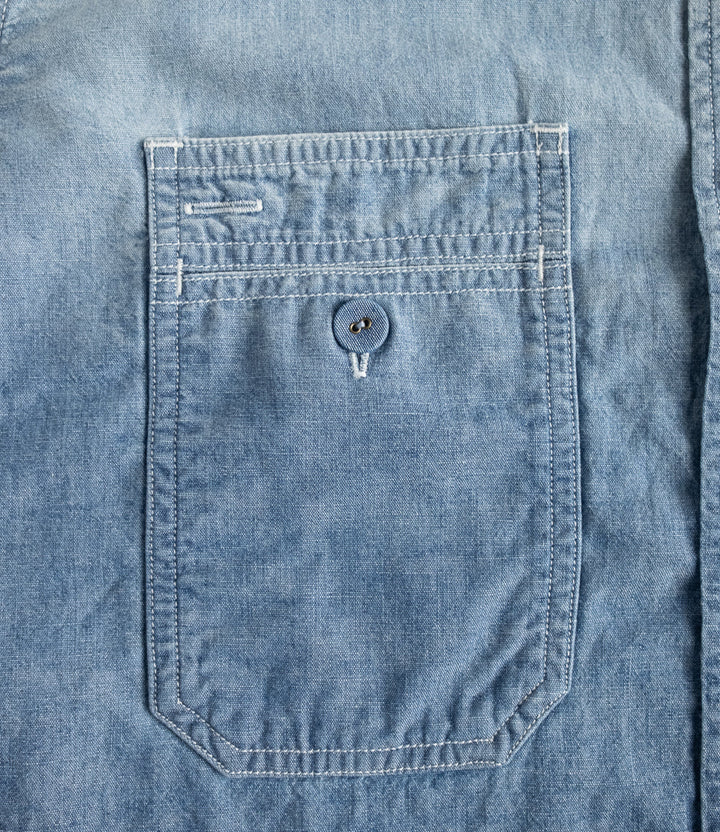 Pure Blue Japan - Chambray Short Sleeve Used Wash Shirt [SS-2243-UW]
