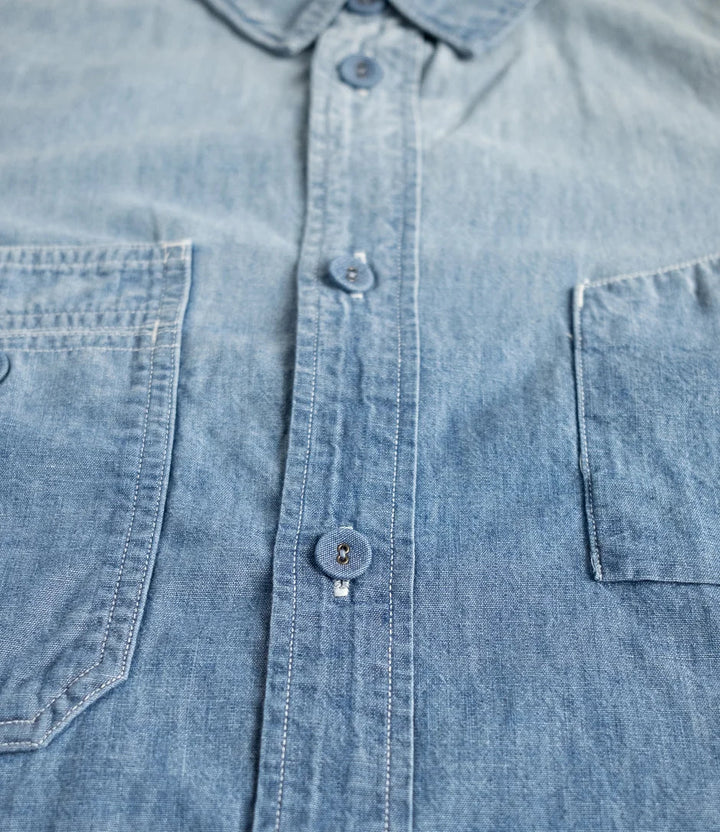 Pure Blue Japan - Chambray Short Sleeve Used Wash Shirt [SS-2243-UW]