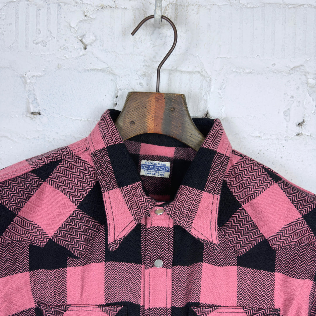 The Flat Head Block Check Western Flannel Shirt - Pink/Black [FN-SNW-101L]