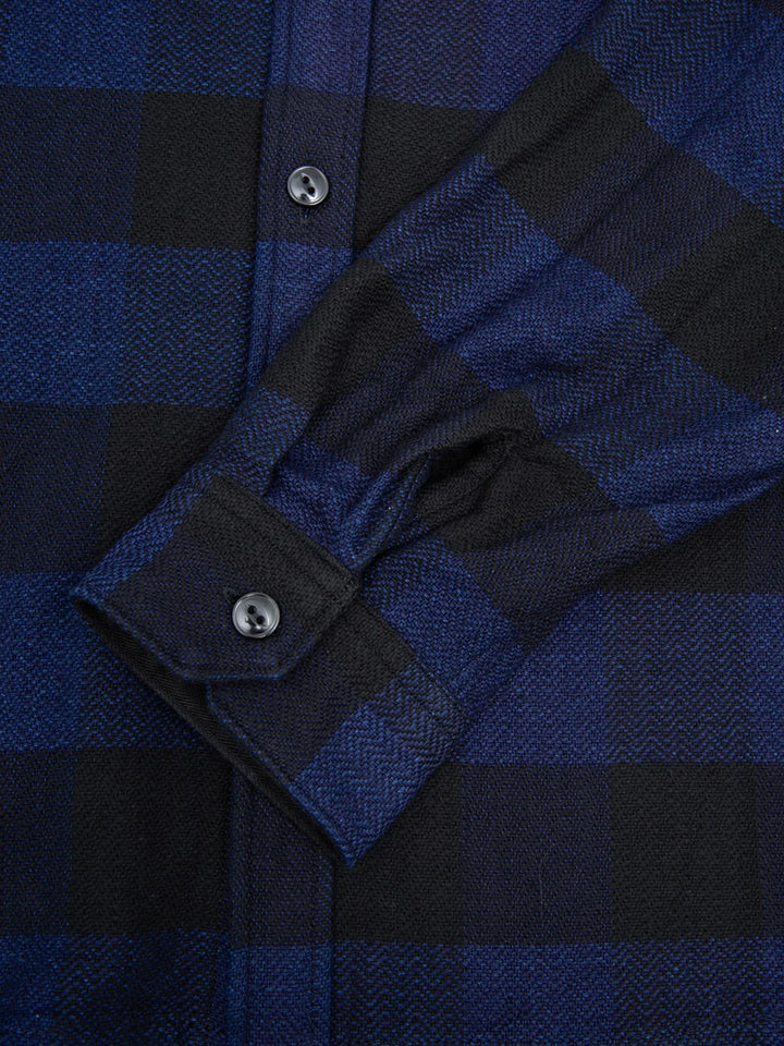 The Flat Head - Indigo Dyed Block Check Flannel Shirt Navy/Black [FN-SNR-101LSP]