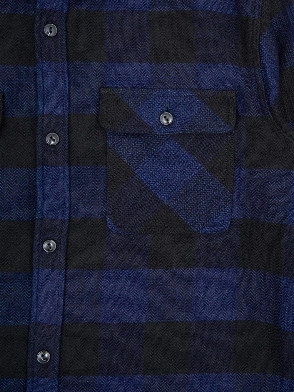 The Flat Head - Indigo Dyed Block Check Flannel Shirt Navy/Black [FN-SNR-101LSP]