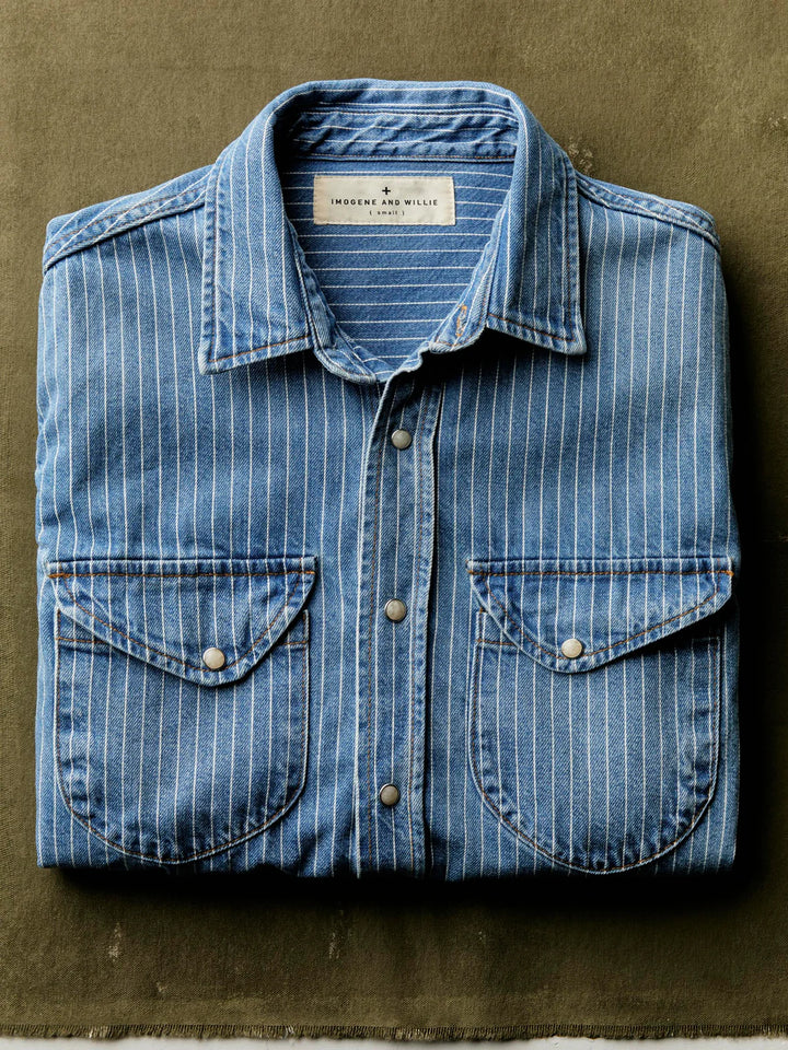 Imogene + Willie - Hayes Indigo Stripe Pearl Snap Shirt ON PREORDER*