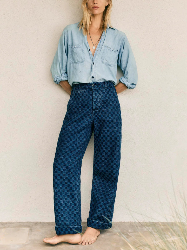 Imogene + Willie - Women's Logan Washed Indigo Check Trousers