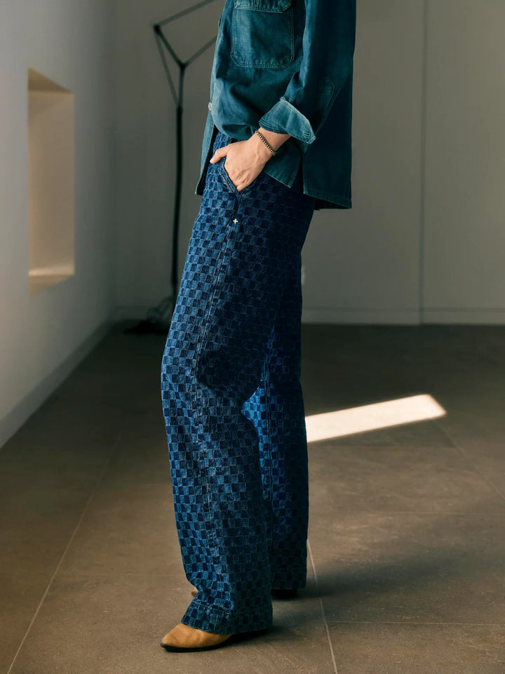 Imogene + Willie - Women's Logan Washed Indigo Check Trousers