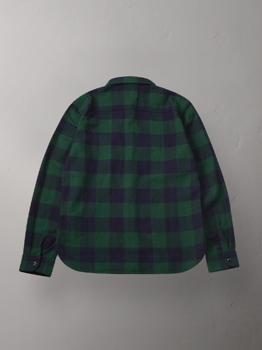 The Flat Head - Block Check Flannel Shirt - Green/Navy