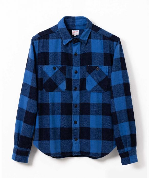 Momotaro - Original Triple Twill Herringbone Check Shirt - Indigo