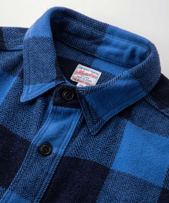 Momotaro - Original Triple Twill Herringbone Check Shirt - Indigo