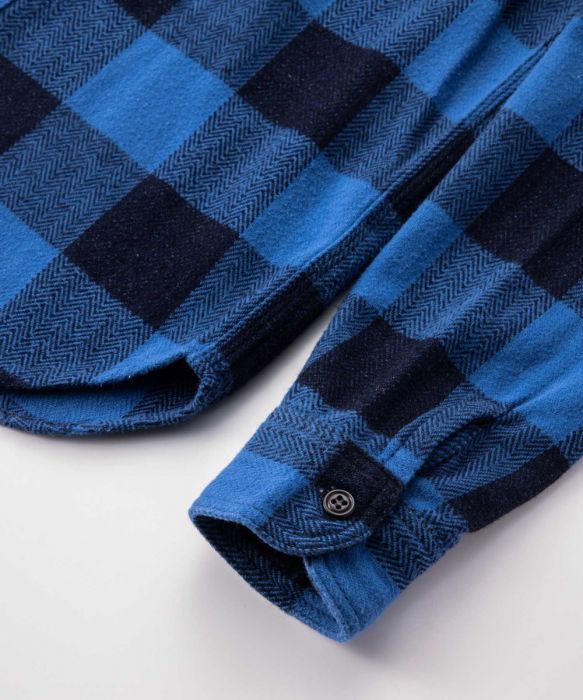 Momotaro - Original Triple Twill Herringbone Check Shirt - Indigo