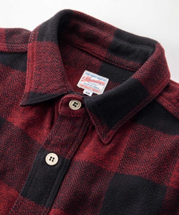 Momotaro - Original Triple Twill Herringbone Check Shirt - Red
